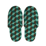 Dark Green Geometric Cube Pattern Print Slippers