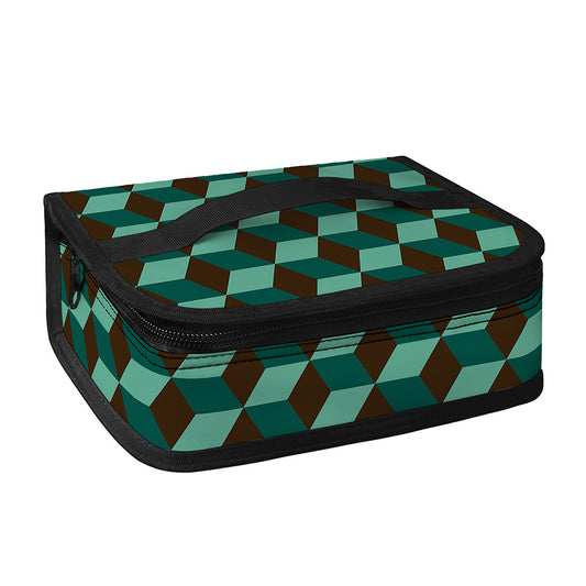 Dark Green Geometric Cube Pattern Print Small Lunch Bag