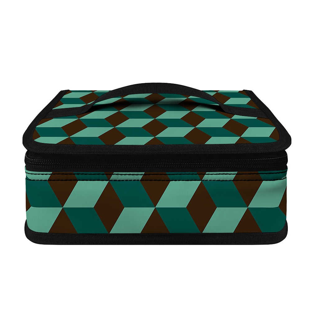 Dark Green Geometric Cube Pattern Print Small Lunch Bag