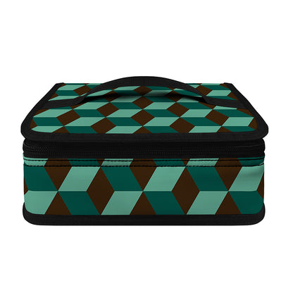 Dark Green Geometric Cube Pattern Print Small Lunch Bag