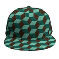 Dark Green Geometric Cube Pattern Print Snapback Cap
