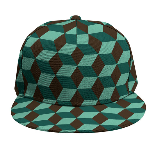 Dark Green Geometric Cube Pattern Print Snapback Cap
