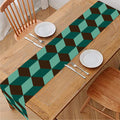 Dark Green Geometric Cube Pattern Print Table Runner
