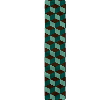 Dark Green Geometric Cube Pattern Print Table Runner
