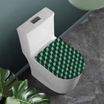 Dark Green Geometric Cube Pattern Print Toilet Lid Cover