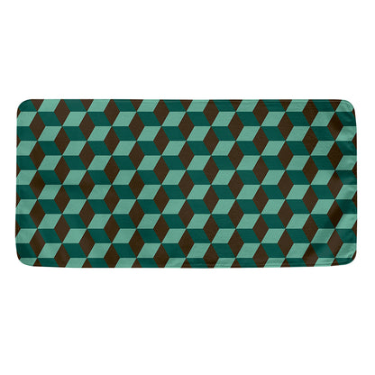 Dark Green Geometric Cube Pattern Print Towel