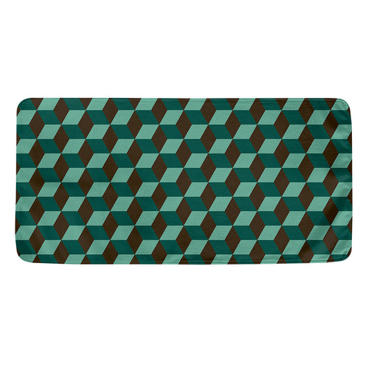 Dark Green Geometric Cube Pattern Print Towel