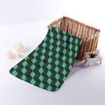 Dark Green Geometric Cube Pattern Print Towel