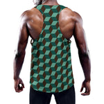 Dark Green Geometric Cube Pattern Print Training Tank Top
