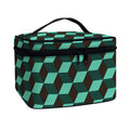 Dark Green Geometric Cube Pattern Print Travel Makeup Bag