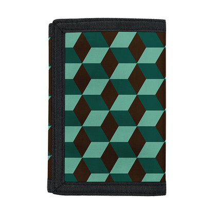 Dark Green Geometric Cube Pattern Print Trifold Wallet