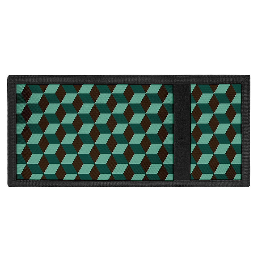 Dark Green Geometric Cube Pattern Print Trifold Wallet