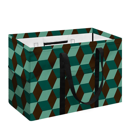 Dark Green Geometric Cube Pattern Print Utility Tote Bag