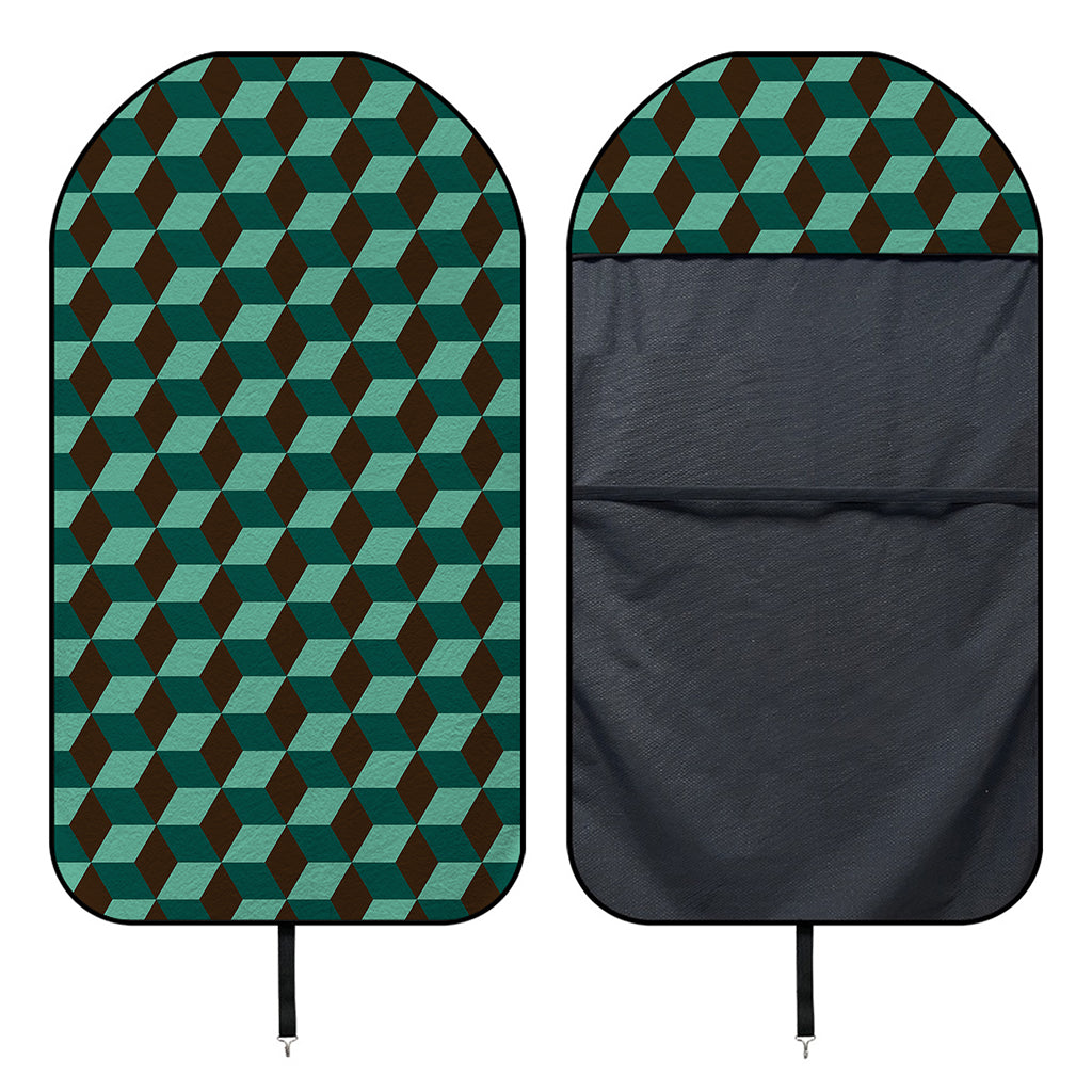 Dark Green Geometric Cube Pattern Print Waterproof Car Seat Cover