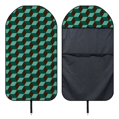 Dark Green Geometric Cube Pattern Print Waterproof Car Seat Cover