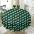 Dark Green Geometric Cube Pattern Print Waterproof Round Tablecloth