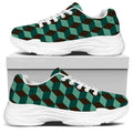 Dark Green Geometric Cube Pattern Print White Chunky Shoes