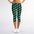 Dark Green Geometric Cube Pattern Print Women's Capri Leggings