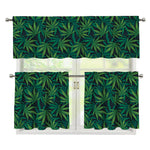 Dark Green Hemp Pattern Print 3 Piece Kitchen Curtains