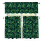 Dark Green Hemp Pattern Print 3 Piece Kitchen Curtains