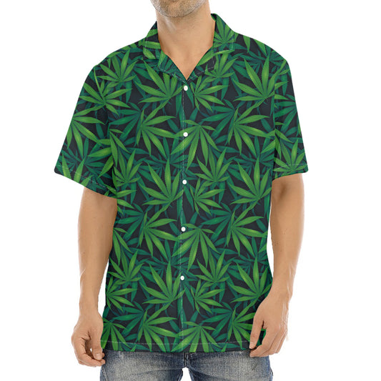 Dark Green Hemp Pattern Print Aloha Shirt