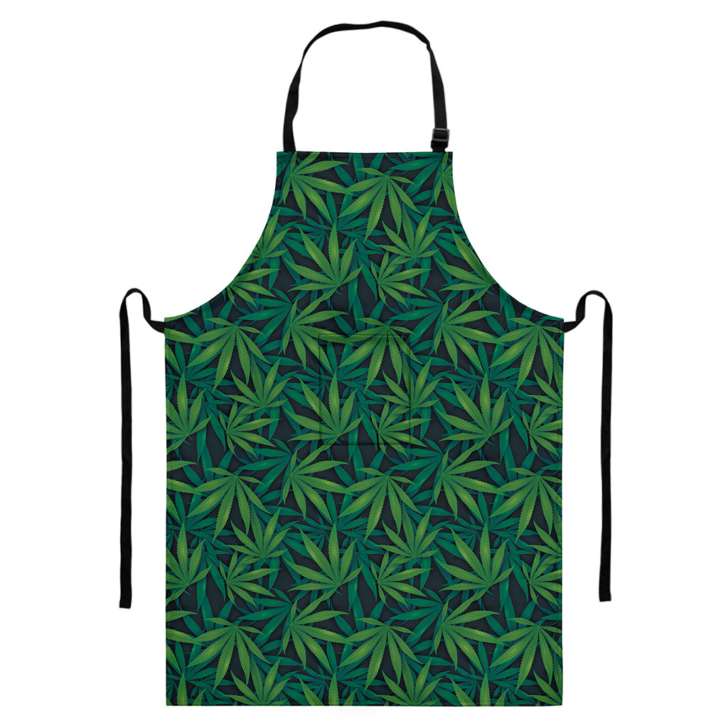 Dark Green Hemp Pattern Print Bib Apron With Pocket