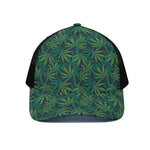 Dark Green Hemp Pattern Print Black Mesh Trucker Cap