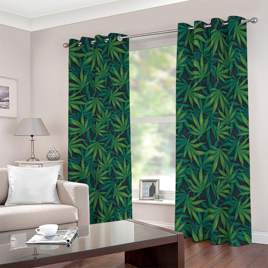 Dark Green Hemp Pattern Print Blackout Grommet Curtains