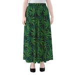 Dark Green Hemp Pattern Print Chiffon Maxi Skirt