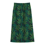 Dark Green Hemp Pattern Print Cotton Front Slit Maxi Skirt