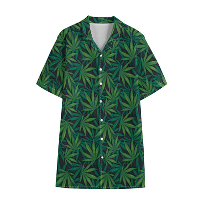 Dark Green Hemp Pattern Print Cotton Hawaiian Shirt