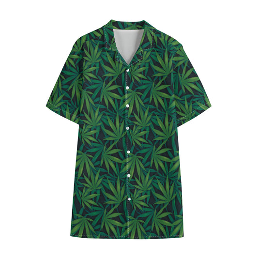 Dark Green Hemp Pattern Print Cotton Hawaiian Shirt