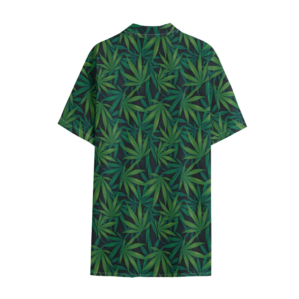 Dark Green Hemp Pattern Print Cotton Hawaiian Shirt