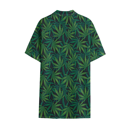Dark Green Hemp Pattern Print Cotton Hawaiian Shirt