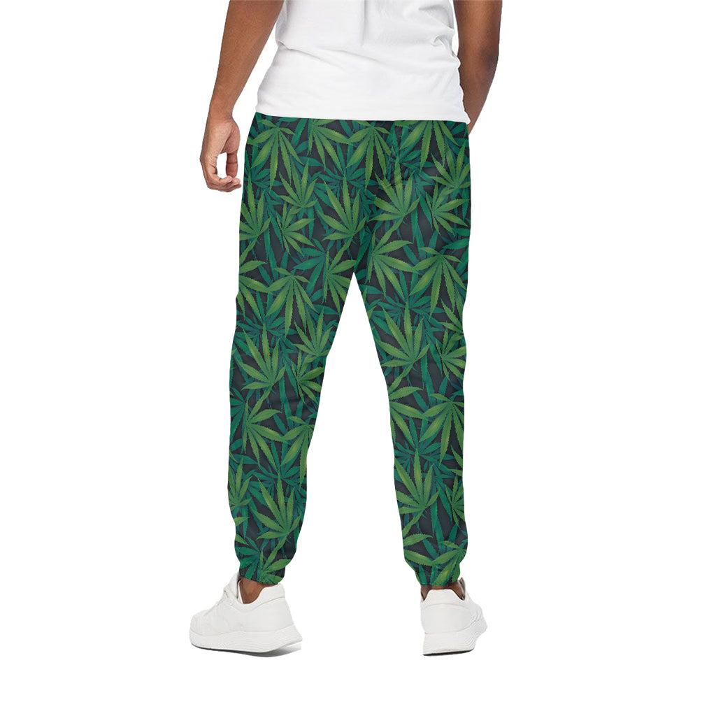 Dark Green Hemp Pattern Print Cotton Pants
