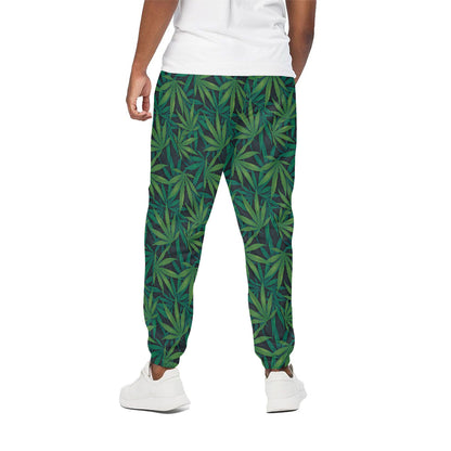 Dark Green Hemp Pattern Print Cotton Pants
