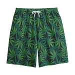 Dark Green Hemp Pattern Print Cotton Shorts