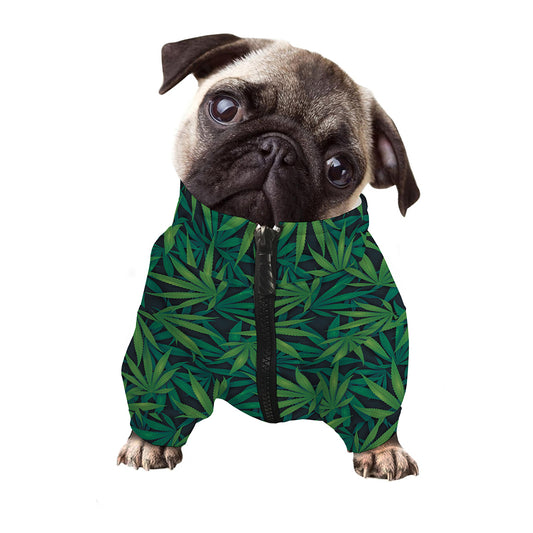 Dark Green Hemp Pattern Print Dog Zip Up Jacket
