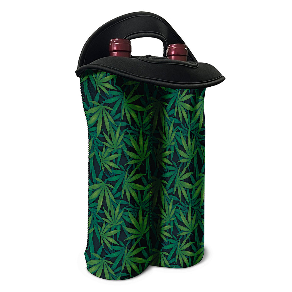 Dark Green Hemp Pattern Print Double Neoprene Wine Tote