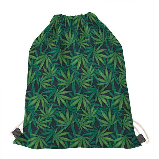 Dark Green Hemp Pattern Print Drawstring Bag