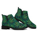 Dark Green Hemp Pattern Print Flat Ankle Boots