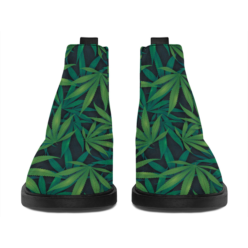 Dark Green Hemp Pattern Print Flat Ankle Boots