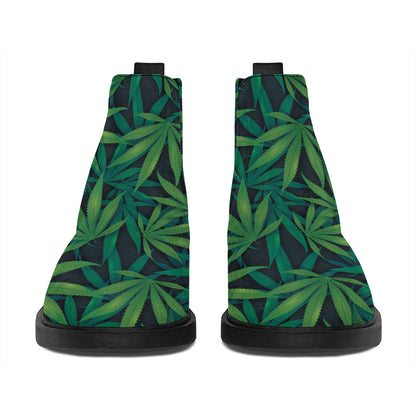 Dark Green Hemp Pattern Print Flat Ankle Boots