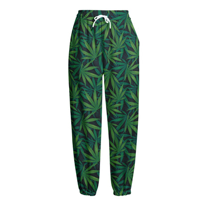 Dark Green Hemp Pattern Print Fleece Lined Knit Pants