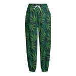 Dark Green Hemp Pattern Print Fleece Lined Knit Pants