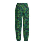 Dark Green Hemp Pattern Print Fleece Lined Knit Pants