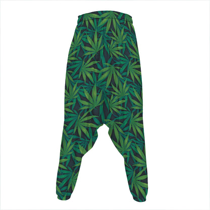 Dark Green Hemp Pattern Print Hammer Pants