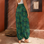 Dark Green Hemp Pattern Print Harem Pants