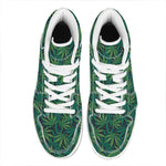 Dark Green Hemp Pattern Print High Top Leather Sneakers