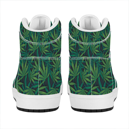 Dark Green Hemp Pattern Print High Top Leather Sneakers
